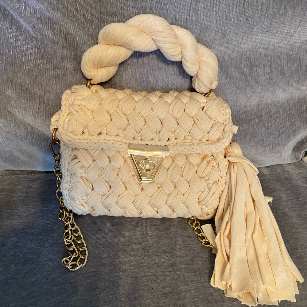 Elegant Cream Woven Handbag